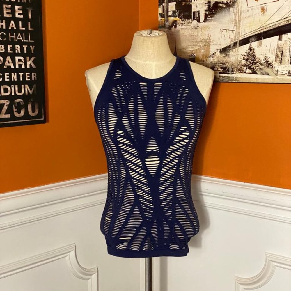 Alo Yoga Visen Laset Cut Tank Navy Blue Size M